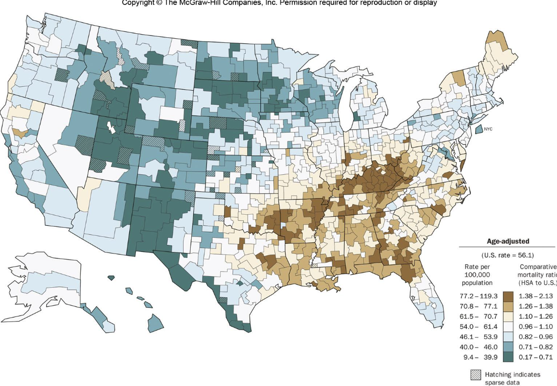 <p>Based on the U.S. map of mortality rates for heart disea (above), one could say</p>