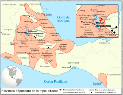 <p>● Area in orange represents the largest extent of the Aztec Empire</p><p>● Tenochtitlan is the capital</p><p>● Located slightly west of Olmec and Maya</p><p>● Flourished in postclassic period from 1300-1521</p>