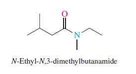 <p>When naming amides, replace the -ic acid or -oic acid of the corresponding carboxylic acid with -amide.  Substituents, irrespective of whether they are attached to the acyl group or the amide nitrogen, are listed in alphabetical order. Substitution on nitrogen is indicated by the locant N-.</p>