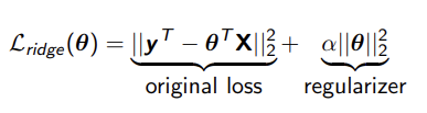 <ul><li><p>essentially linear regression with an L2 penalty on the weights </p></li><li><p>α controls strength of penalization → larger α  → smaller coefficients</p></li></ul><p></p>