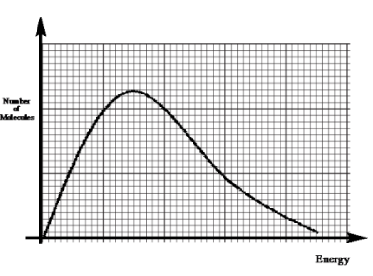 <p>Curve starts within two small squares of origin AND not touching the x-axis at high energy ✓</p><p>axes labels: y: (number of) molecules/particles AND x: (kinetic) energy ✓</p><ul><li><p>Catalyst provides a lower activation energy OR Ec shown below Ea on Boltzmann distribution ✓</p></li><li><p>Greater <strong>proportion </strong>of molecules/particles/collisions have energy above activation energy (with catalyst) OR greater area under curve above activation energy ✓</p></li></ul><p>TIP: when talking about catalyst, talk about <strong>proportion of molecules with Ea increases</strong></p><p>DO NOT ALLOW two curves <br>DO NOT ALLOW ‘atoms’ as y-axis label</p><p>IGNORE (more) successful collisions <br>IGNORE response implying ‘more collisions’ (confusion with effect of greater temperature)</p>