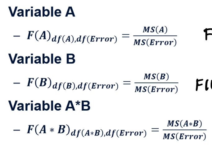 <p>will have 3 of these; all use same error (metric of uncertainity won’t change) and all use same df error</p>