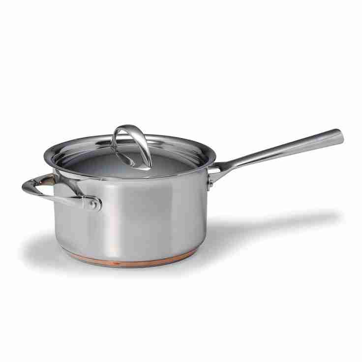 <p>Deep pan with a handle and lid for cooking over heat</p>