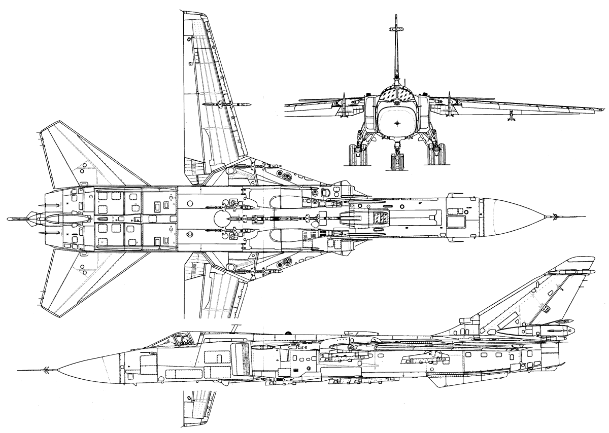 <p>FENCER D, Sukhoi Su-24M/MK Су-24М/МК (Ground attack, often with AS weapons, Rectangular intakes, variable sweep wings)</p>