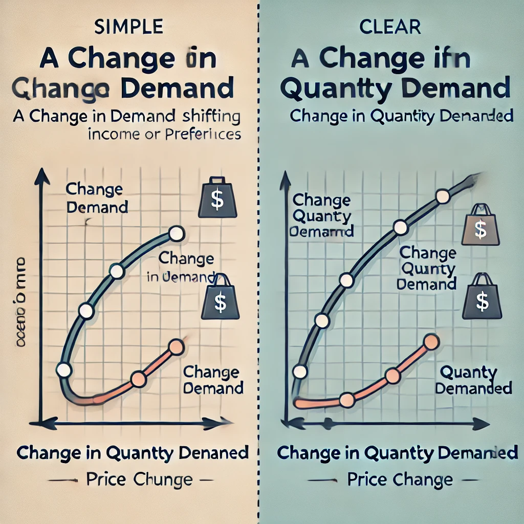 <p><span style="color: yellow">What is the difference between a change in demand and a change in the quantity demanded? What factors shift the entire demand curve? What factor moves a person from one spot to another on the same demand curve?</span></p>