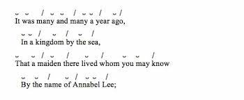 A pattern of stressed and unstressed syllables in a poem.
