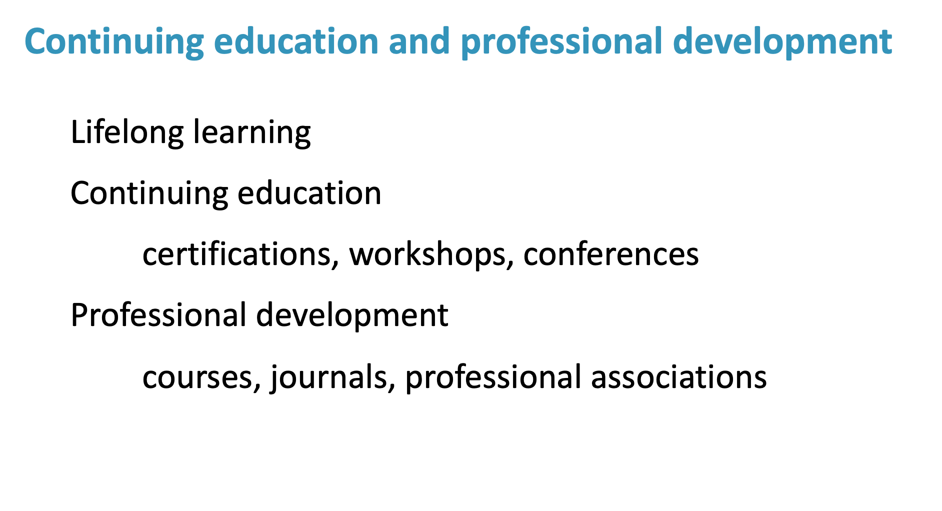 <p><span style="font-family: &quot;Segoe UI&quot;">The field of dietetics is constantly evolving, and staying current with the latest research and practices is crucial. Lifelong learning through continuing education, certifications, workshops, and conferences will help you stay ahead. Utilize resources like online courses, professional journals, and associations to keep your knowledge and skills up to date."</span></p><p style="text-align: left"><span>accreditation body (i.e CDO, SCD) will require you to come up with a learning plan for the year ahead</span></p><p></p>