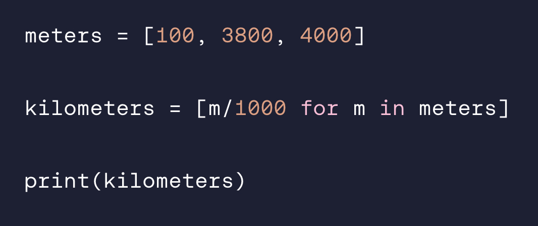 <p>What does  m⁠/⁠1⁠0⁠0⁠0⁠  represent in this list comprehension?</p>