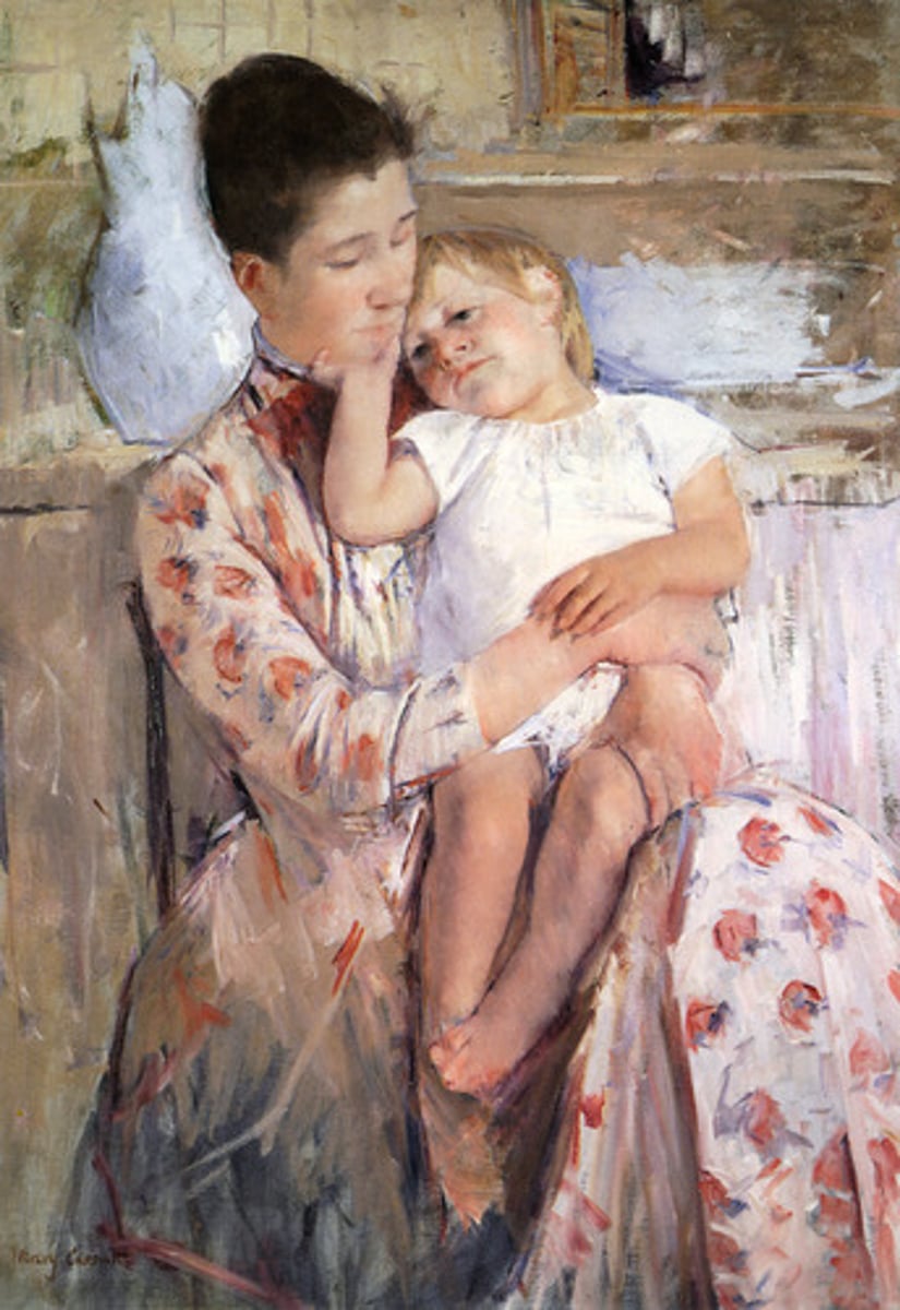 <p><span>Impressionism</span></p><p>She focuses on the mechanics of sight</p><p>The center is crisp, but the outside is blurry, just like how our eyes would see it</p><p>Seeing more women artists</p><p>Her work is often about the position of women</p><p>Supposed to look cute and warm</p><p>Children are a normal way to show changes over time</p><p>intentional mark maintaining, so you know it's a painting</p>