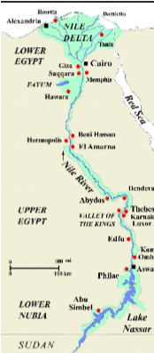 <ul><li><p><strong>Lower Egypt</strong></p><ul><li><p><strong>The Nile river delta</strong></p></li></ul></li><li><p><strong>Upper Egypt</strong></p><ul><li><p>Area that is <strong>South of the delta</strong></p></li></ul></li><li><p>Images depicting <strong>combined crowns show unification</strong></p></li></ul><p></p>