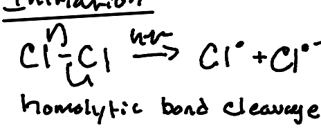 <p>Initiation (Homolytic Bond Cleavage)</p>