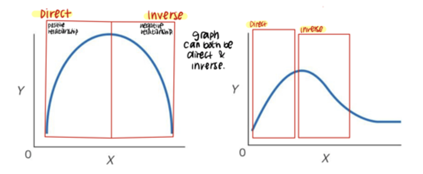 <p>graph that starts at direct relationship to inverse relationship</p>