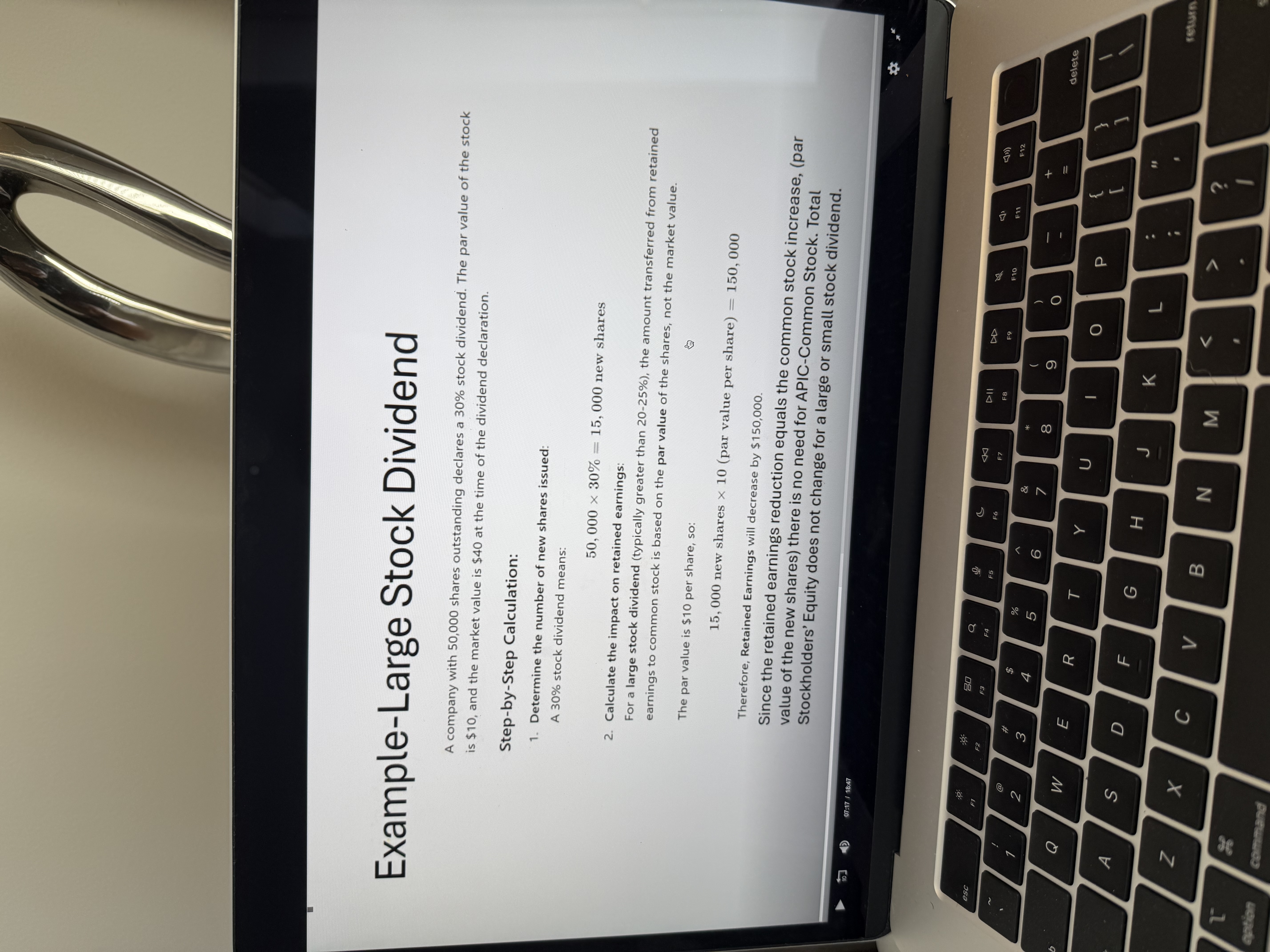 <p>Small versus large stock dividend</p>