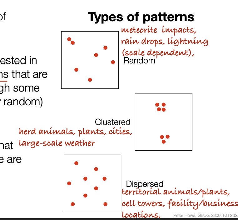 <p>Radom, Clustered, Dispersed </p>