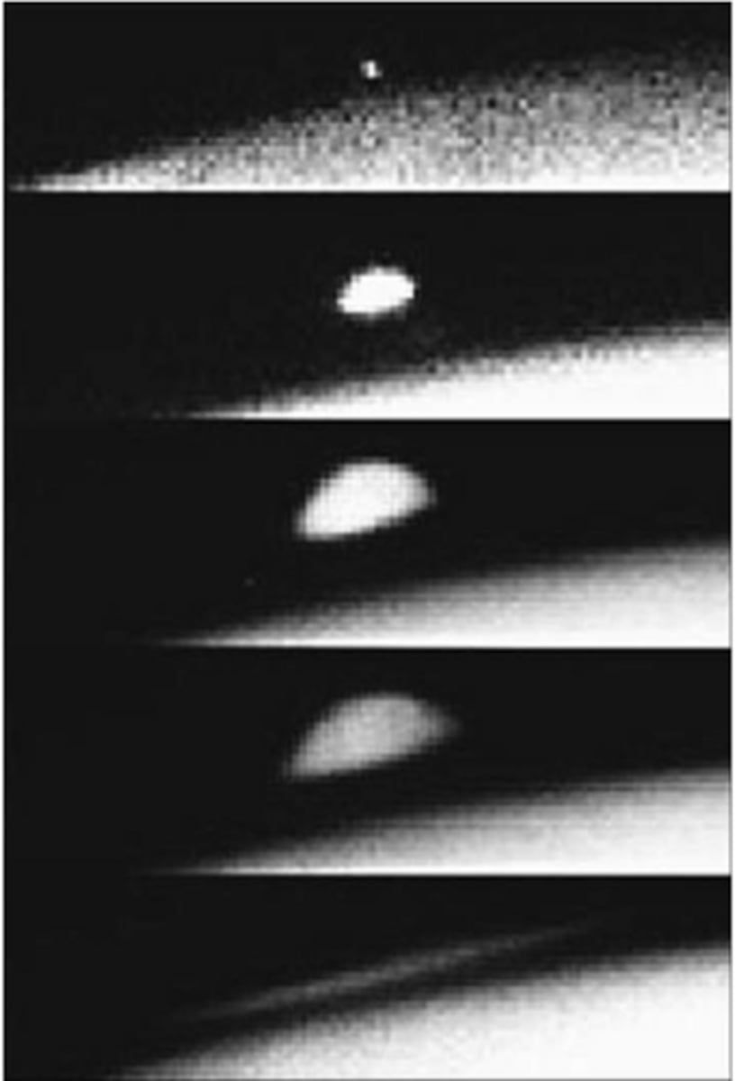 <p>An impact plume from a fragment of comet SL9 rises high above Jupiter's surface.</p>