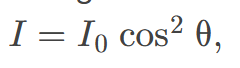 <p>is described by Malus's Law, which states that 𝐼 = 𝐼₀ cos²(θ), where 𝐼₀ is the initial intensity and θ is the angle between the light's polarization direction and the filter's axis. </p>