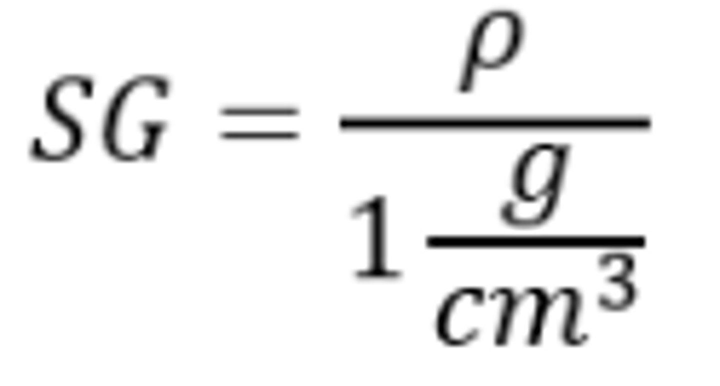 <p>density substance/density water</p>
