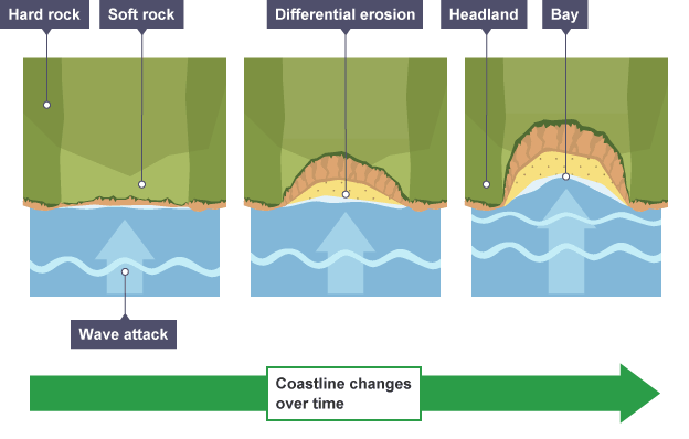 <p>Formation of a headland and bay</p>