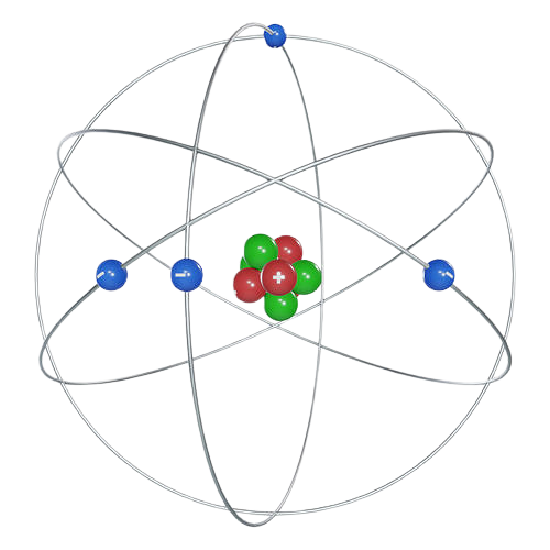 <p>Atomic model with a positive nucleus with electrons floating around (mostly empty space)</p>