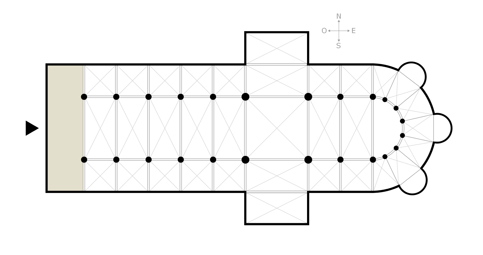 <p><span>The entrance hall or porch area at the western end of the church, opposite the main altar.</span></p>