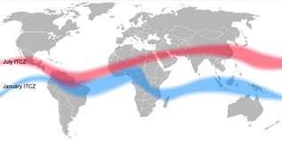 <p><span>The latitude that receives the most intense sunlight, which causes the ascending branches of the two Hadley cells to converge.</span></p><ul><li><p><span>Zone is not fixed because Earth’s axis is tilted</span></p></li></ul><p></p>