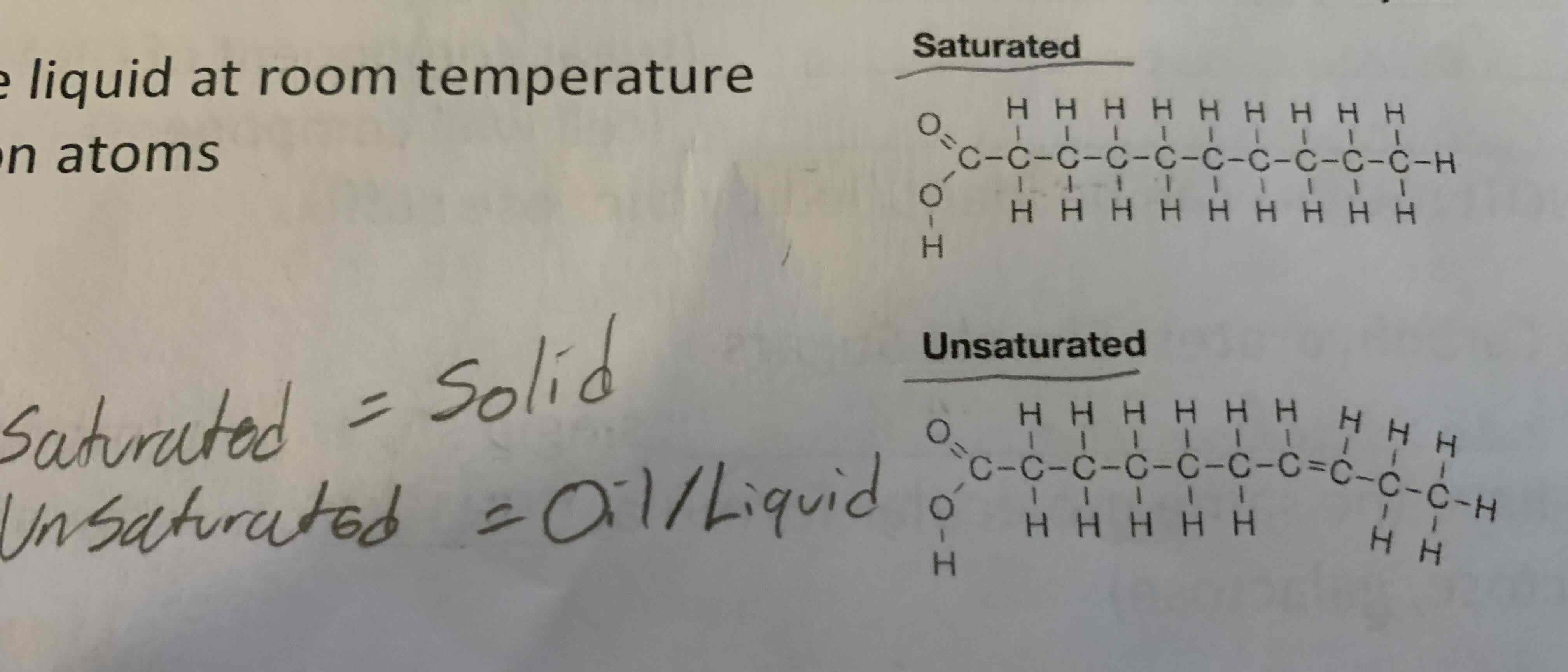 <p>Oils are triglycerides that are liquid at room temperature.<br>-Double bonded between carbon atoms.<br>-Highly reactive, easily broken<br>AKA unsaturated fats(olive oil)</p>