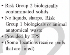 <p>risk group 2 biologically contaminated solids</p>