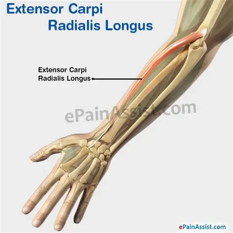 <p>Just medial to Brachioradialis — long tendon to *base of 2nd metacarpal*. Extends and abducts wrist.</p>