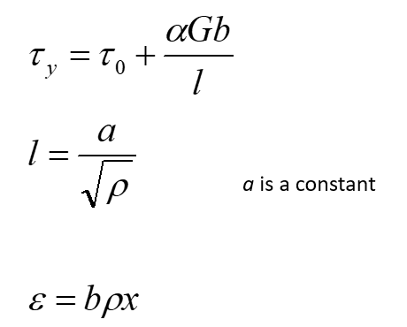 <p>x = glide distance / distance moved by dislocations</p><p><span>ρ = dislocation density </span></p><p></p>