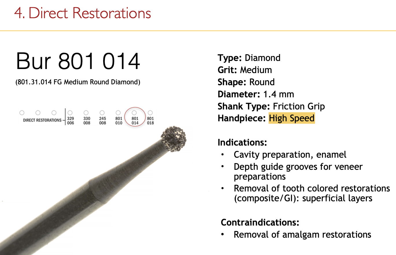 <p>– Round diamond 1.4/1.8 mm. Cavity prep, veneer grooves, composite removal. <em>Not for amalgam.</em></p>