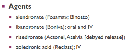 <p><strong><u>OSTEOPOROSIS: BISPHOSPHONATES</u></strong></p><ol><li><p>COUNSELING: </p></li><li><p>EXCEPTION →</p></li><li><p>Remain upright for ________</p></li><li><p>EXCEPTION →</p></li><li><p>IV therapy (zoledronic acid) → counsel on adequate _______ before/after infusion</p></li><li><p>Side effects → 3</p></li><li><p>Safety</p></li><li><p>NOT REC FOR CrCL _____</p></li><li><p>All dosage forms and intervals <strong><u>equally effective</u></strong> EXCEPT ______</p></li></ol><p></p>