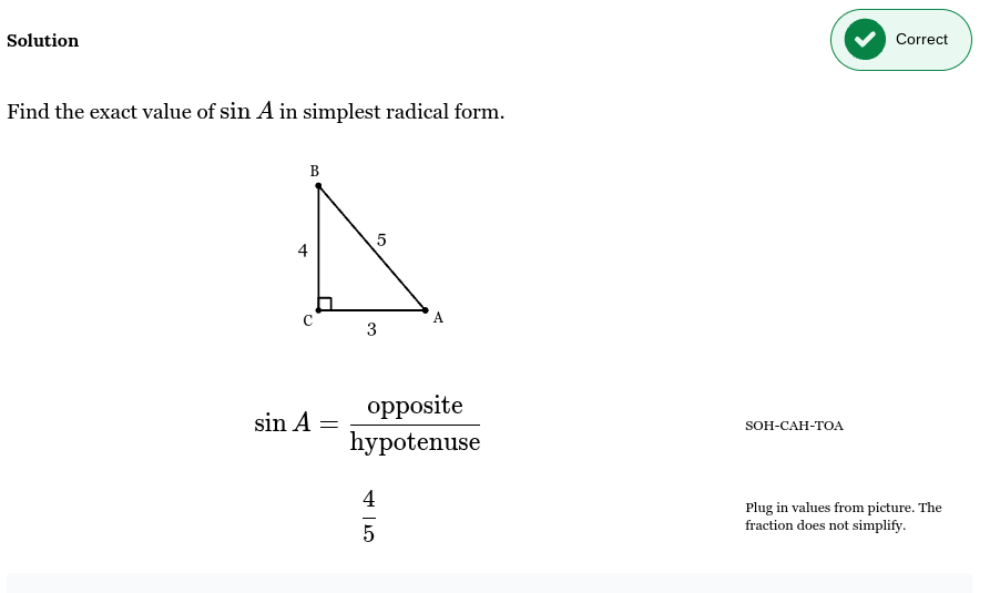 <p>Sin(A) = 4/5</p>
