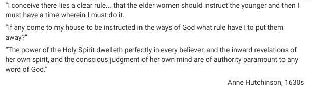 <p>The excerpts from Anne Hutchinson best represent which of the following developments in the Massachusetts Bay Colony in the 1630s?</p>