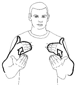 <p>Hold your &quot;bent&quot; hands a few inches out from your chest and then move your hands back to touch your chest</p>