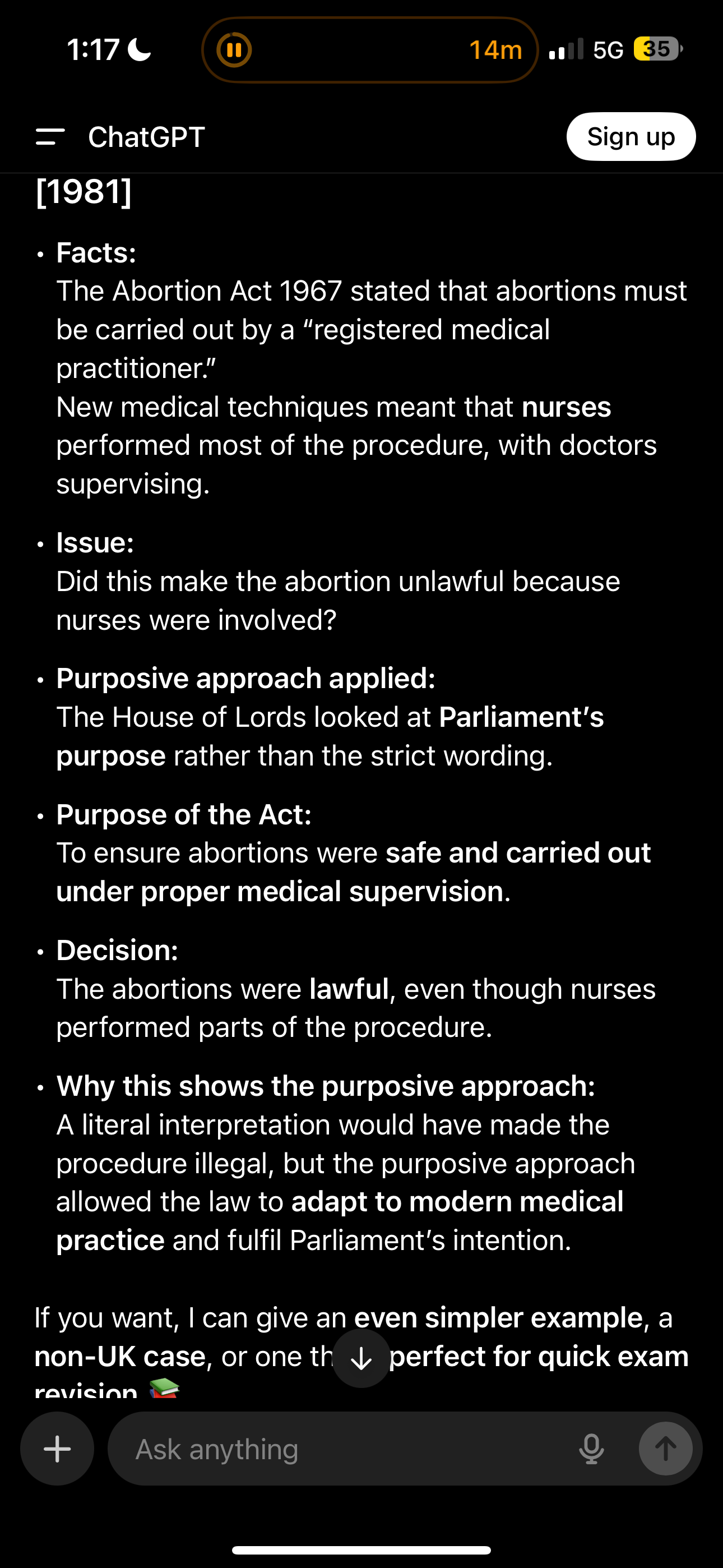 <p>Thinks about the true purpose of parliament when making a law and interpret based on that</p>