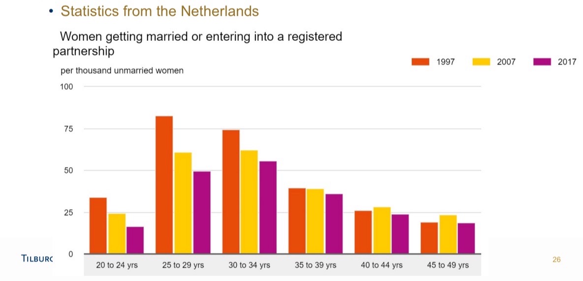 <p>Marriage no longer a fixed institution and emergence of alternative family forms during the last third of 20th century.</p><p>Examples:</p><p>More childbirth outside marriage</p><p>Probability of divorce higher</p><p>Percentage of married couples lower</p><p>More children living with one parent</p><p>More people living alone</p>