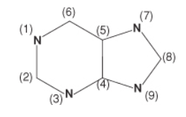 <p>Azaserine, a drug with research applications, inhibits glutamine-dependent enzymes. Incorporation of which of the ring nitrogens in the generic purine structure shown would most likely be affected by azaserine?</p>