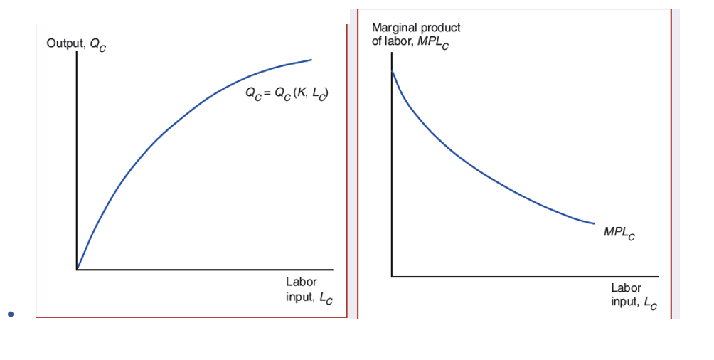 <p>If only one resource is increased (let&apos;s say L) without increasing the other (K), the output per unit of input will increase less and less as more workers have less to work with</p>