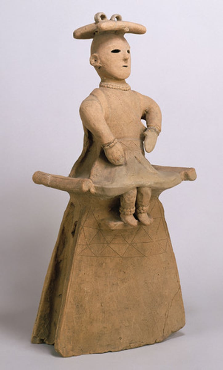 <p>Japanese delightful <span class="bgY">unglazed</span> reddish earthenware figures that surrounded the tombs—<span style="text-decoration:underline">houses, boats, animals, women, hunters, musicians, and warriors.</span></p>