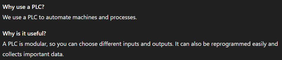 <p>It is a small computer that gets data from inputs and controls outputs like motors or lights.</p>
