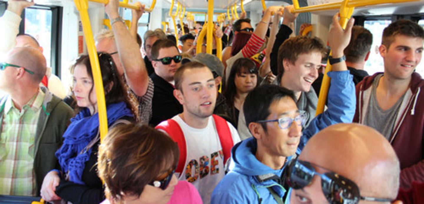 <p>If people are ~, they are positioned very close together so that they cannot move:</p><p>We were ... ... ... in the rush-hour train.</p>