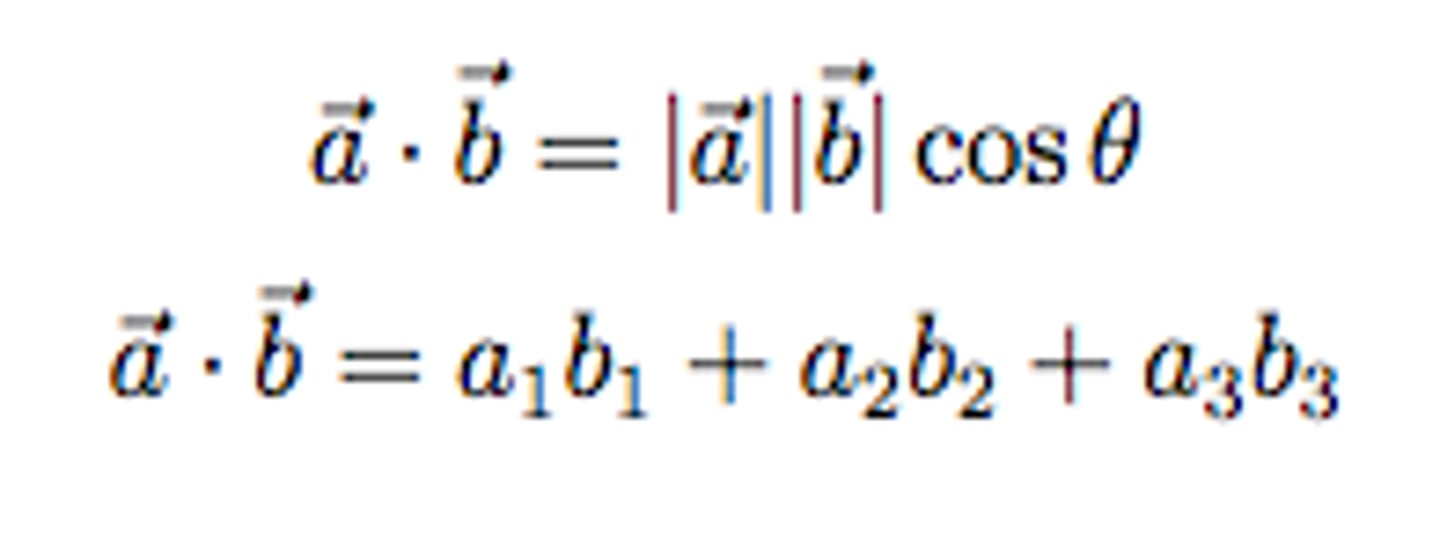 <p>When vector multiplied with another vector yields a scalar quantity</p><p>formula is |a| x |b| x cos(angle)</p>