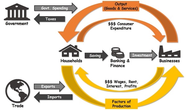 <p>we rely on others to satisfy needs, based on the circular flow diagram </p>