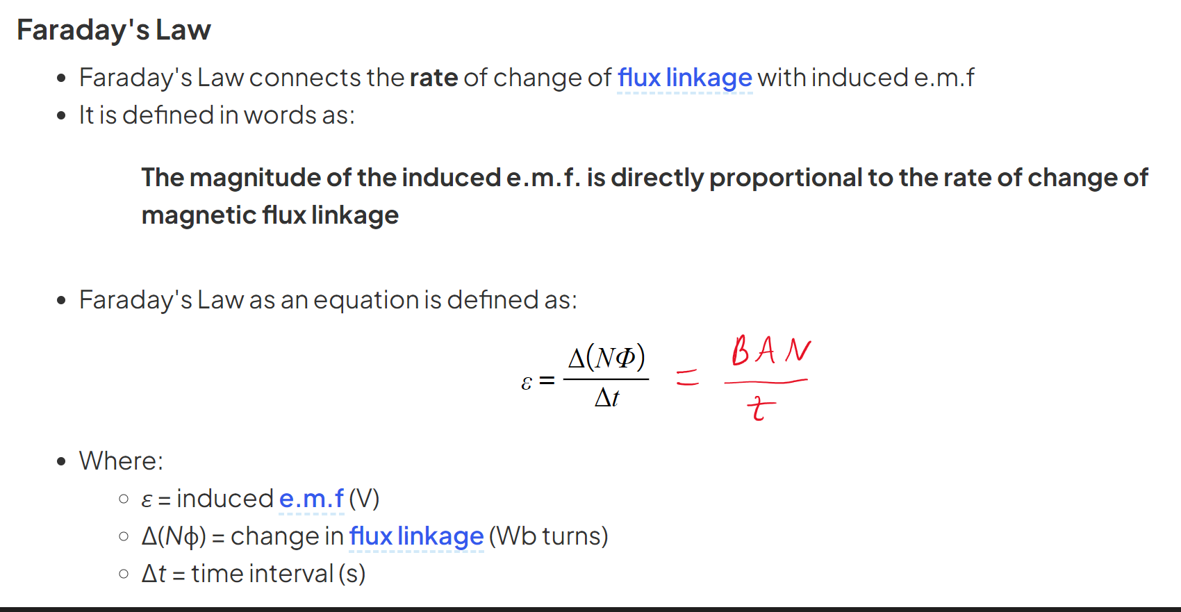 induced emf is proportional to the rate change of magnetic flux linkage 