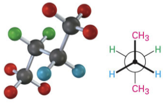 <ul><li><p>lowest energy conformation, 2 largest substituents are 180 degrees apart</p></li><li><p>multiple carbons</p></li><li><p>type of staggered confirmation</p></li></ul><p></p>