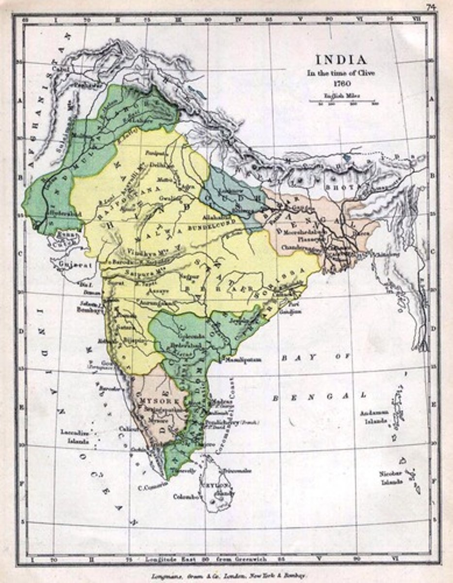 <p>group in center of India who rise up against the Mughul empire, British step in to help Mughal regain order but Britain takes over by seeping in to protect economic interests</p>