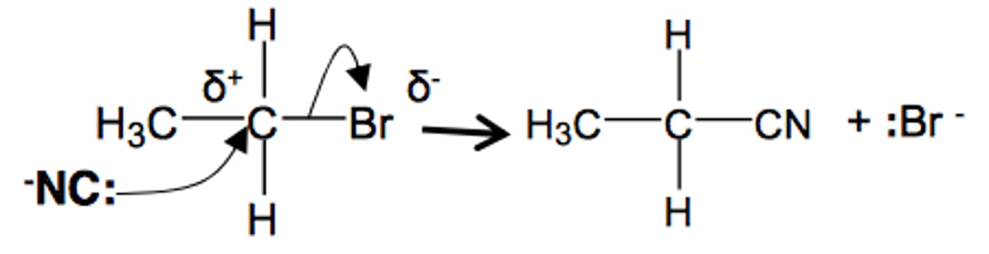 <p>KCN + Heat</p><p>This reaction increases the length of the carbon chain (which is reflected in the name) In the above example butanenitrile includes the C in the nitrile group</p>