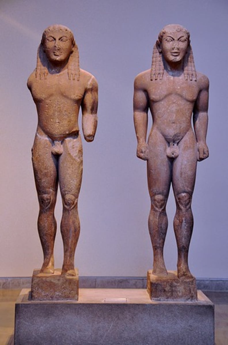 <p>Who Kleobis and Biton are two figures in Greek legend1. The statues of Kleobis and Biton were sculpted by Polymides of Argos2.</p><p>What Kleobis and Biton are a pair of lifesize Archaic Greek statues, or kouroi1. These kouroi are over-life-size, standing at 6.5m tall2.</p><p>Where The statues were found at the sanctuary of Apollo at Delphi, Greece3. They originally come from Argos in the Peloponnese4.</p><p>When The statues date from about 580 BC4.</p><p>Why The statues of Kleobis and Biton are interesting and important for several reasons:</p><p>Cultural Significance: The statues represent two figures in Greek legend. In the story, the brothers Kleobis and Biton pulled their mother's cart to a temple when their mother's oxen could not be found. They were praised for their strength and devotion. Their mother asked Hera to bestow a gift upon her sons, which Hera listened and rewarded the sons. They fell asleep in the temple of Hera and died peacefully1.</p><p>Historical Significance: The people of Argos dedicated statues of them to the temple of Apollo at Delphi, allowing for these statues to be seen as funeral memorials1. The first known version of the story was described by Herodotus1.</p><p>Architectural Significance: These kouroi are over-life-size, standing at 6.5m tall2, and are considered typical examples of the kouros type3.</p>