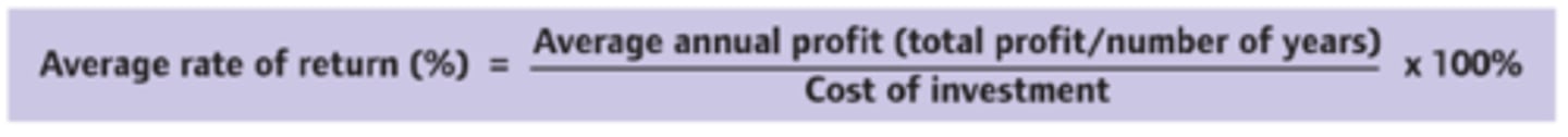 <p>•Looks at the total accounting return for a project to see if it meets the target return</p><p>•Calculating the average rate of return will help managers make investment decisions.</p>