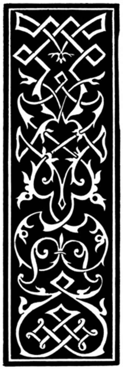 <p>a complex and ornate design that employs flowers, foliage, and sometimes animal and geometric figures to produce an intricate pattern of interlaced lines</p>